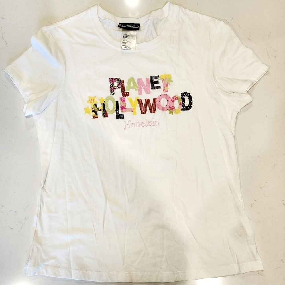 Vintage 1991 Planet Hollywood Honolulu White T-Shirt Tee Women's XL 100% Cotton